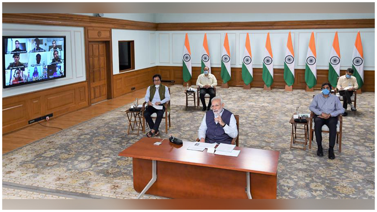 The Prime Minister, Shri Narendra Modi interacting with the eminent sportsperson about COVID-19 via video conference, in New Delhi.
