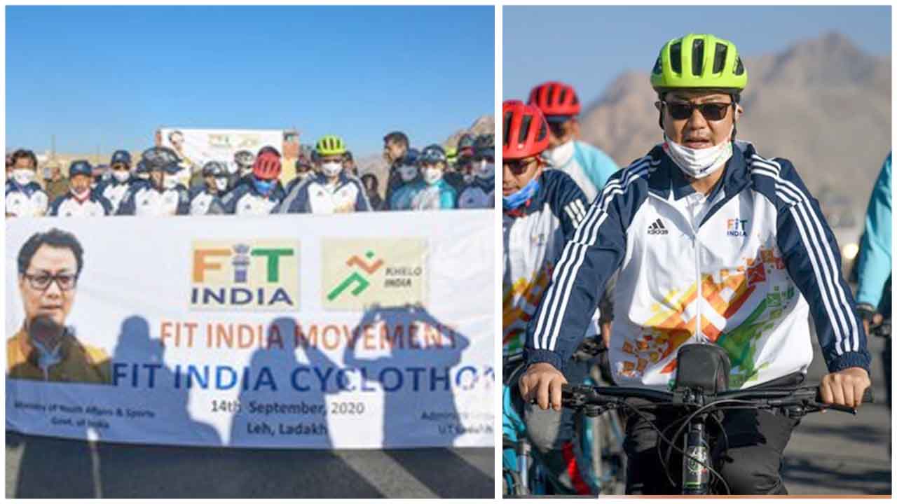 Union Sports Minister KirenRijiju inaugurates FitIndia Cyclothon, a 25 Km Cycle Rally, in Leh; Sports Minister is in Leh to inaugurate various sports facilities.
